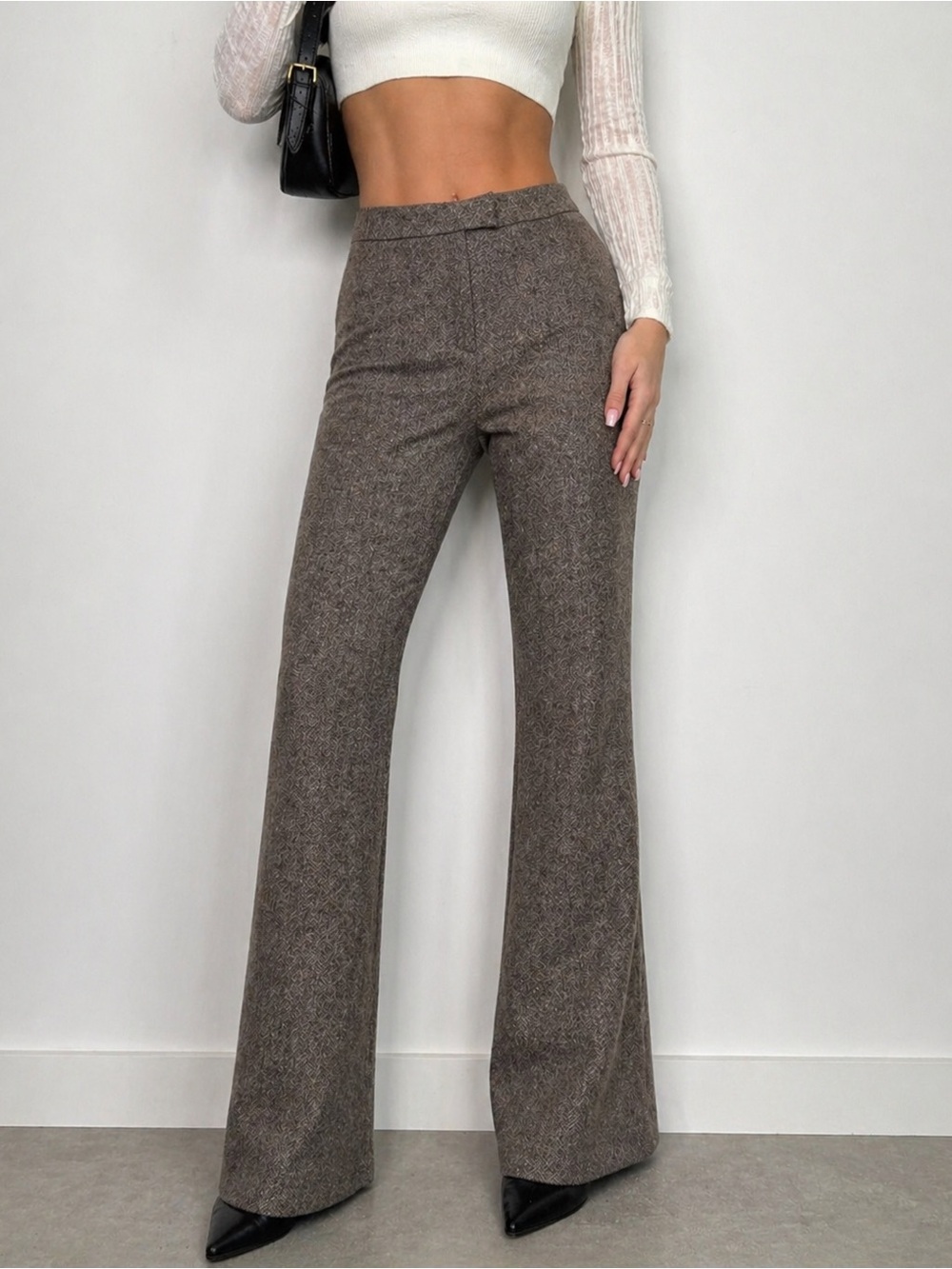 ANTONIO MELANI Taupe Brown Wool-Blend Flare Pants